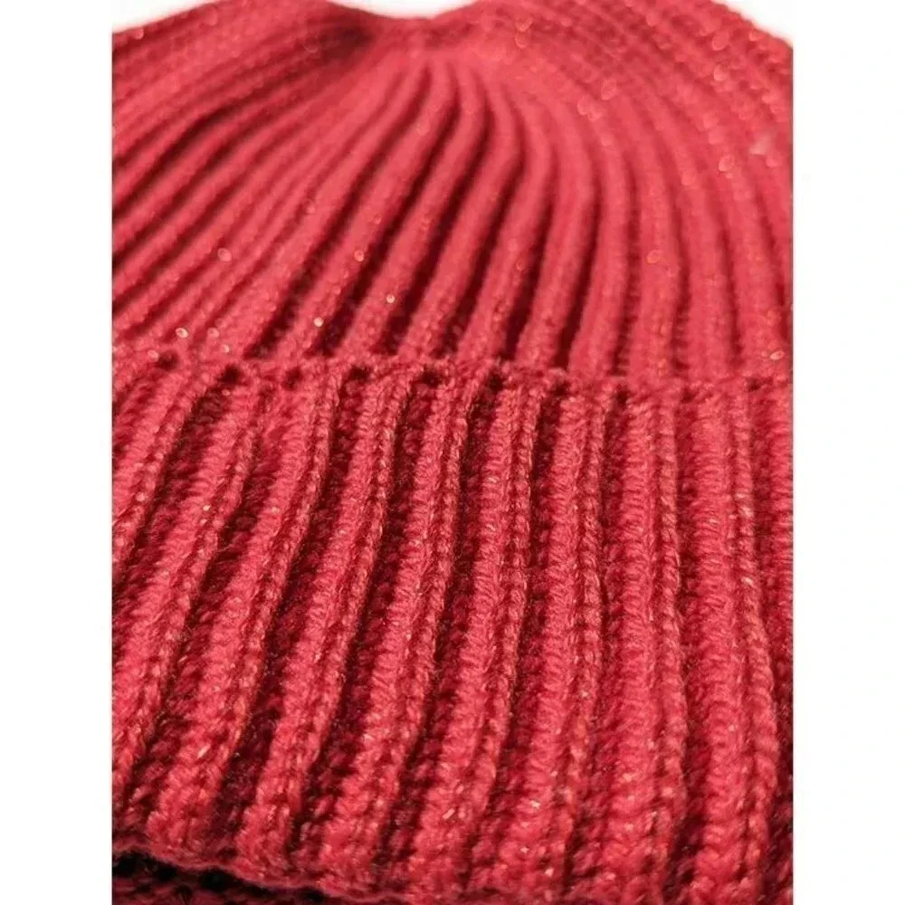 Style Co Women's Solid Shine Tech-Tip Cuffed Beanie Red O/S (MSRP $25)